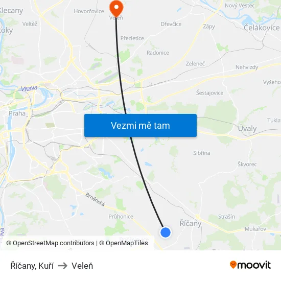 Říčany, Kuří to Veleň map