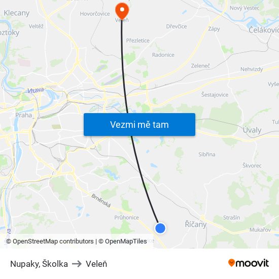 Nupaky, Školka to Veleň map