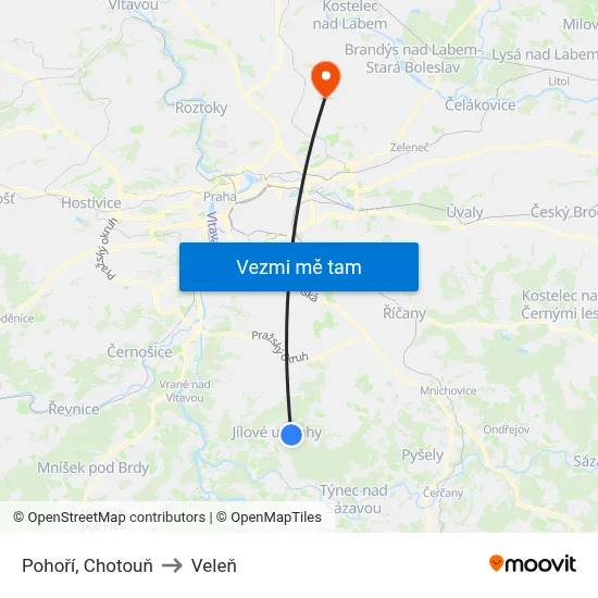 Pohoří, Chotouň to Veleň map