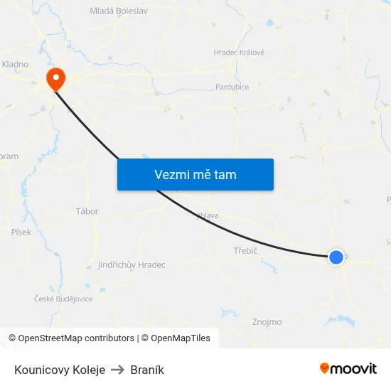 Kounicovy Koleje to Braník map