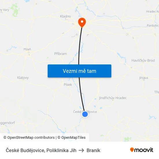 České Budějovice, Poliklinika Jih to Braník map
