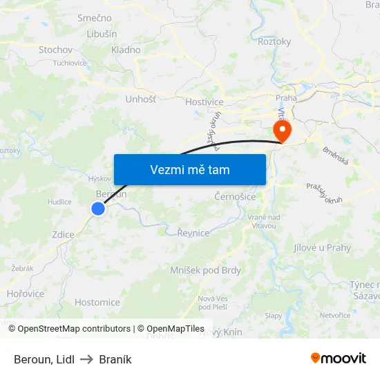 Beroun, Lidl to Braník map