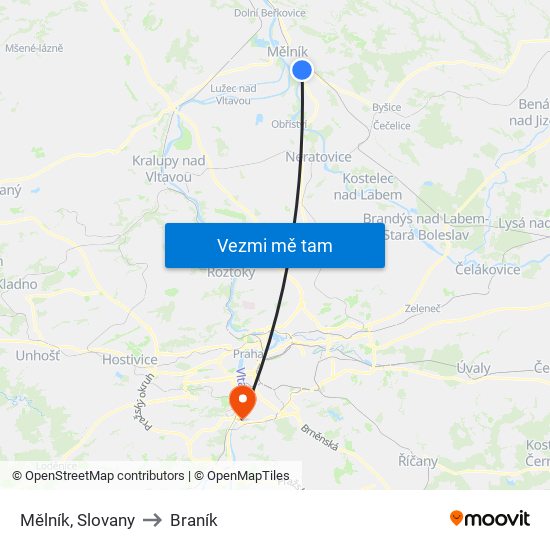 Mělník, Slovany to Braník map