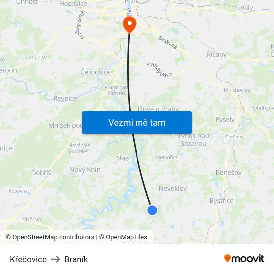 Křečovice to Braník map