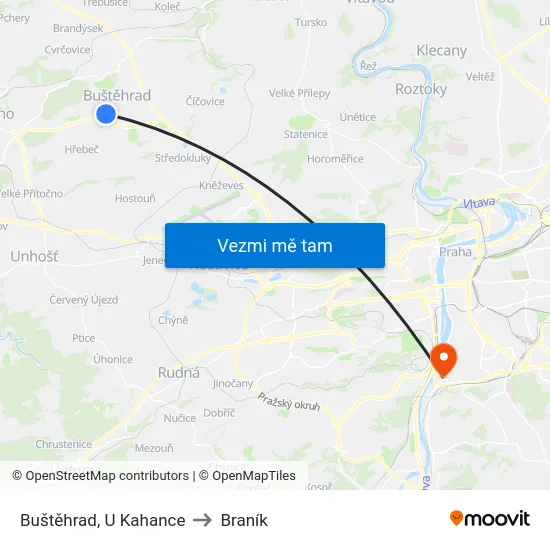 Buštěhrad, U Kahance to Braník map