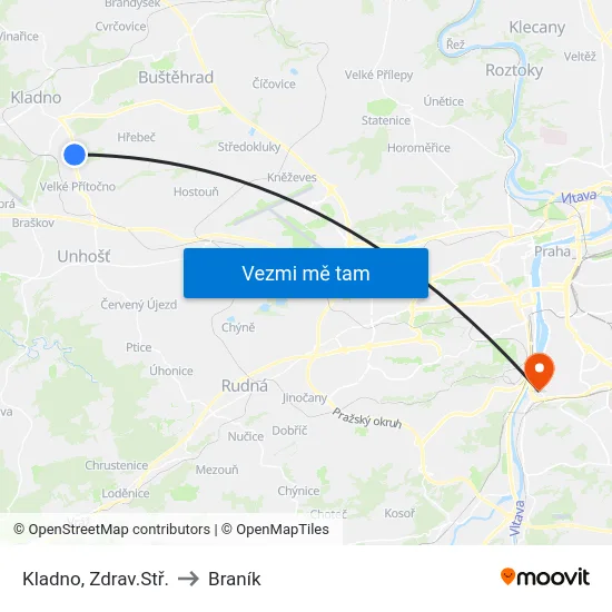 Kladno, Zdrav.Stř. to Braník map