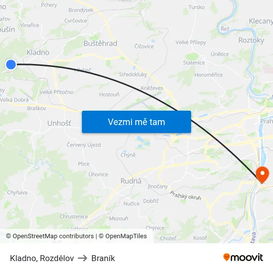 Kladno, Rozdělov to Braník map