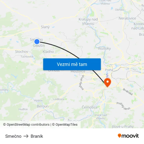 Smečno to Braník map
