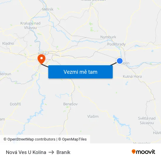 Nová Ves U Kolína to Braník map