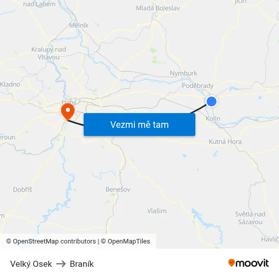 Velký Osek to Braník map