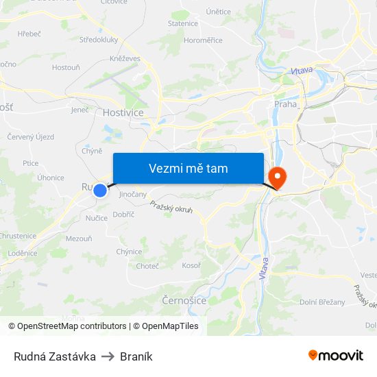 Rudná Zastávka to Braník map