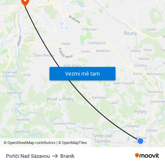 Poříčí Nad Sázavou to Braník map