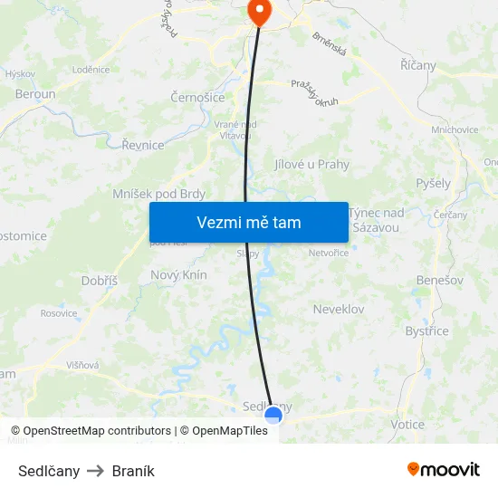 Sedlčany to Braník map