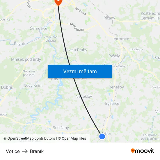 Votice to Braník map