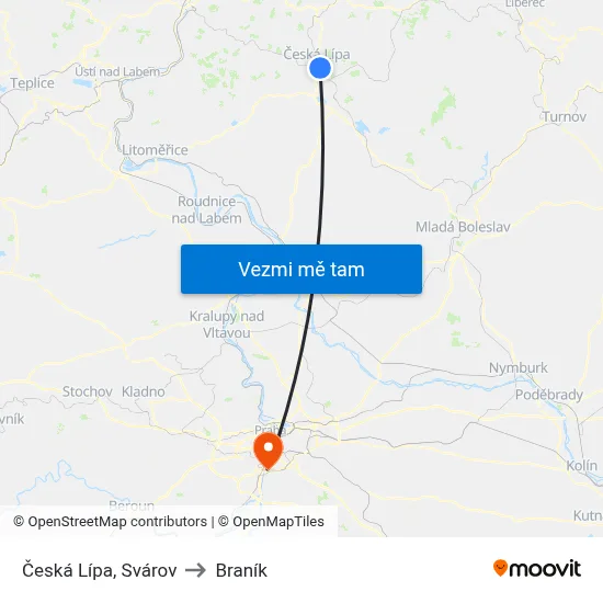 Česká Lípa, Svárov to Braník map