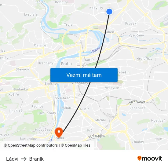 Ládví to Braník map