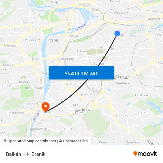 Balkán to Braník map