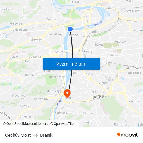 Čechův Most to Braník map