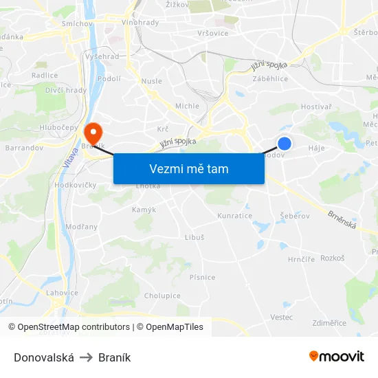 Donovalská to Braník map
