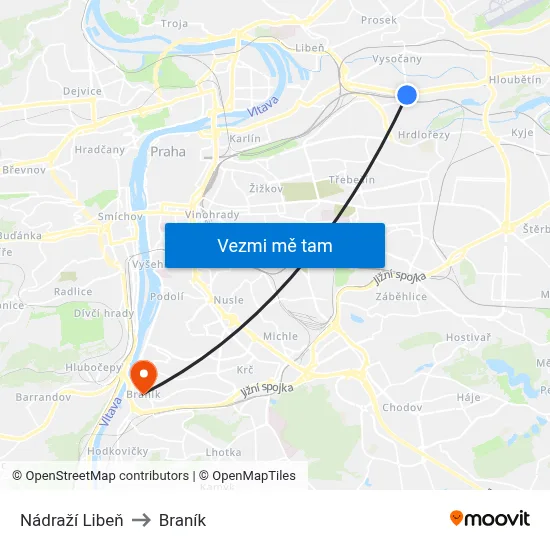 Nádraží Libeň to Braník map