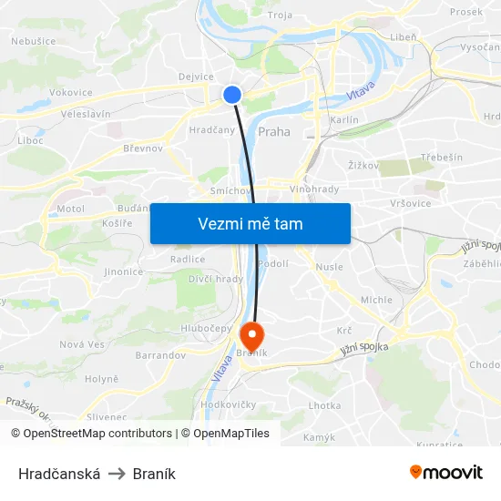 Hradčanská to Braník map