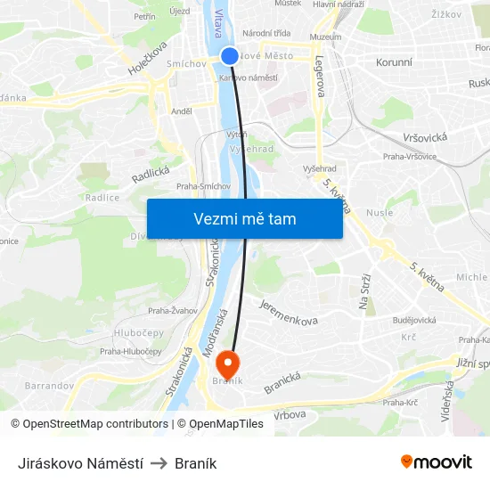 Jiráskovo Náměstí to Braník map