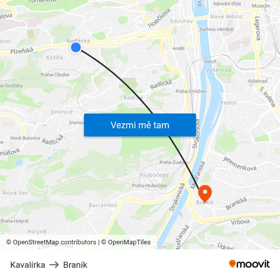 Kavalírka to Braník map