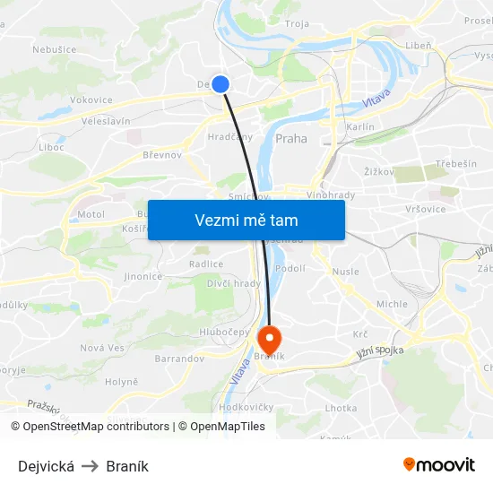 Dejvická to Braník map