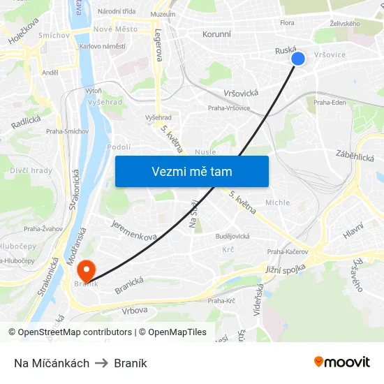 Na Míčánkách to Braník map