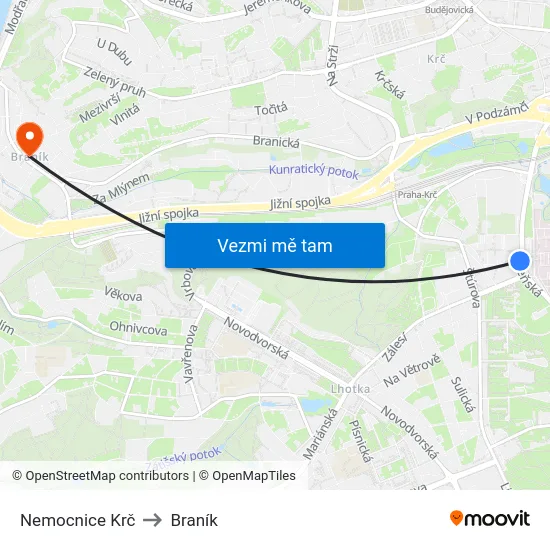 Nemocnice Krč to Braník map