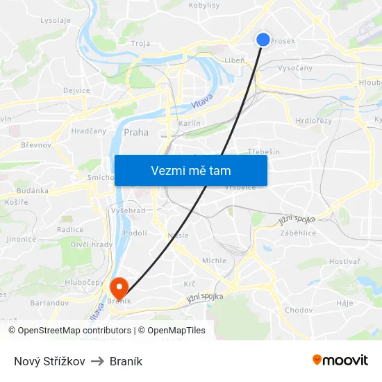 Nový Střížkov to Braník map