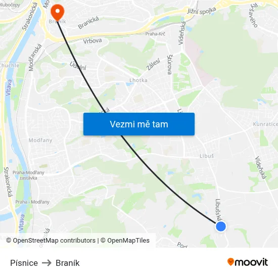 Písnice to Braník map