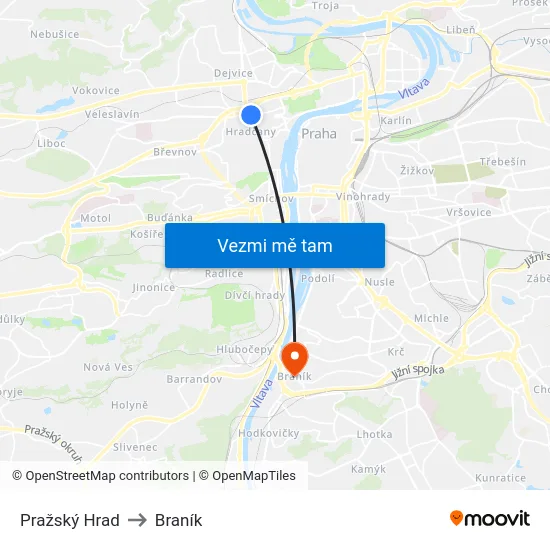 Pražský Hrad to Braník map
