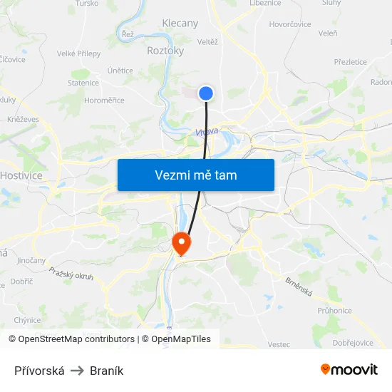 Přívorská to Braník map