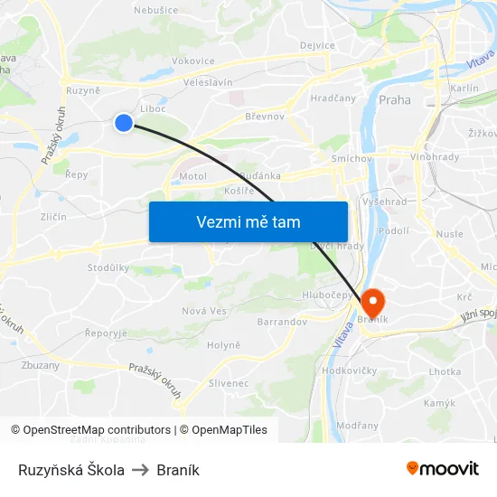 Ruzyňská Škola to Braník map