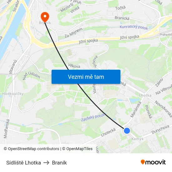 Sídliště Lhotka to Braník map