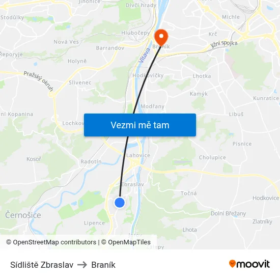 Sídliště Zbraslav to Braník map