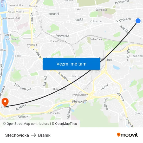 Štěchovická to Braník map