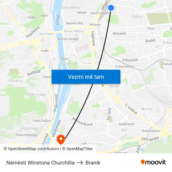 Náměstí Winstona Churchilla to Braník map