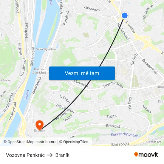 Vozovna Pankrác to Braník map