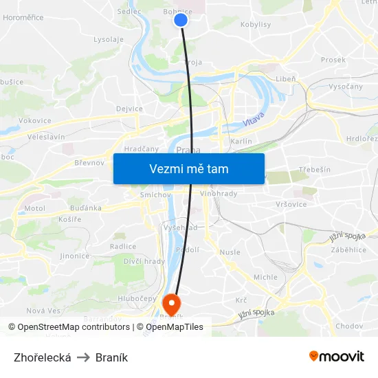 Zhořelecká to Braník map