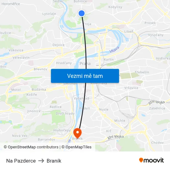 Na Pazderce to Braník map