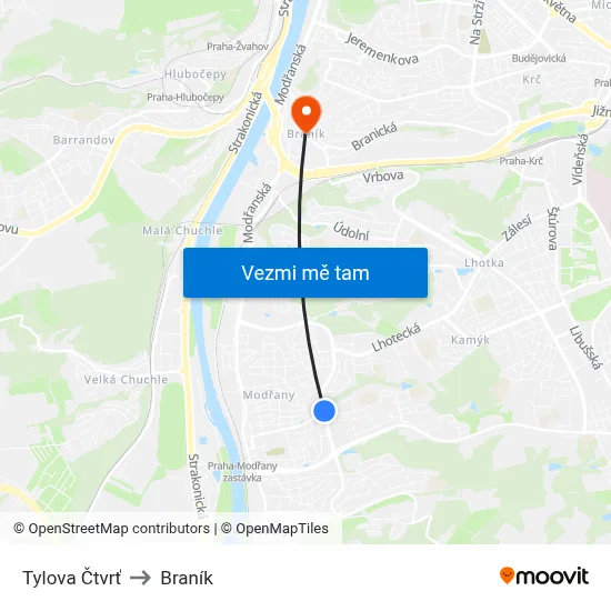 Tylova Čtvrť to Braník map