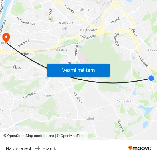 Na Jelenách to Braník map