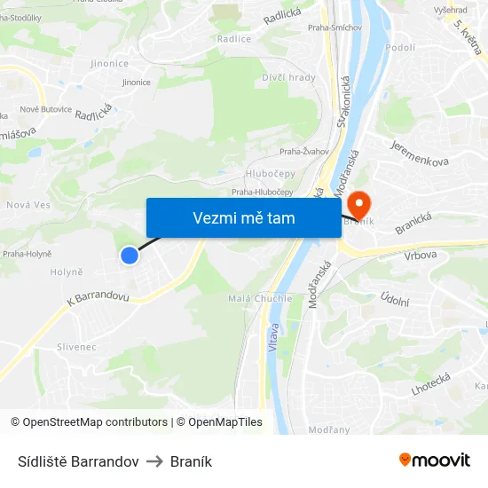 Sídliště Barrandov to Braník map
