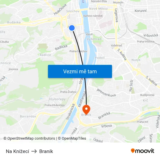 Na Knížecí to Braník map