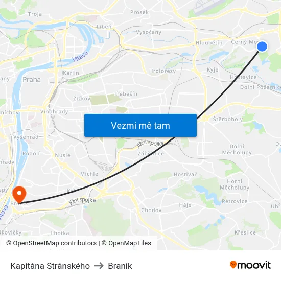 Kapitána Stránského to Braník map