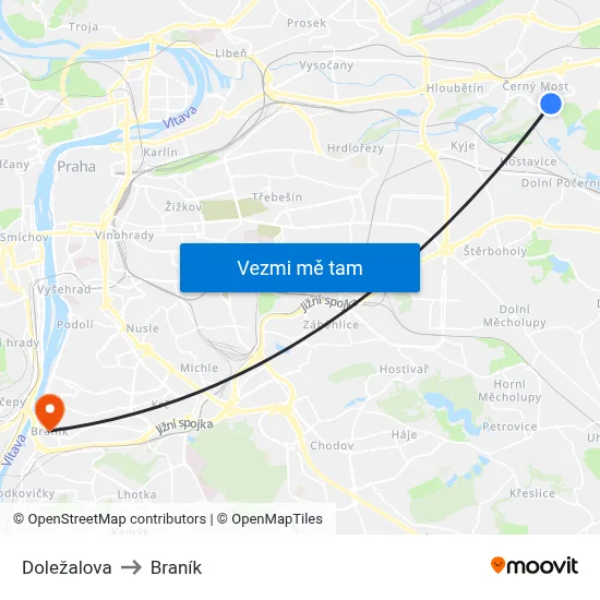 Doležalova to Braník map