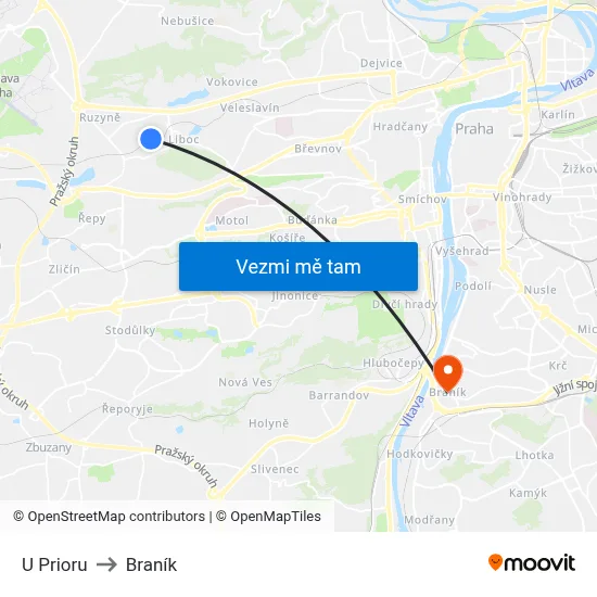 U Prioru to Braník map