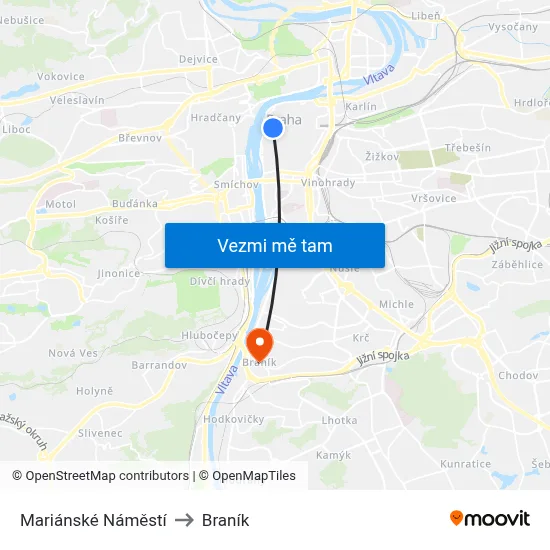 Mariánské Náměstí to Braník map